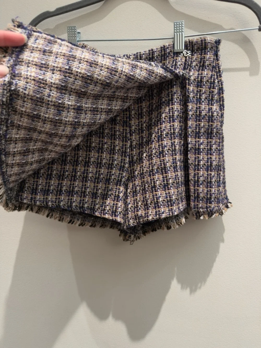 NWT- New Zara Girls Brown Purple Tweed Skort  Shorts Fringed Size 11-12